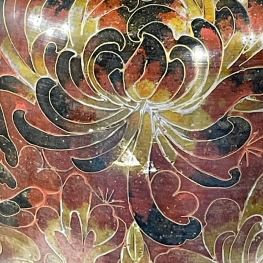 Very large Vintage Chinese brass and cloisonne vase in browns and rust - Picture 4 of 8